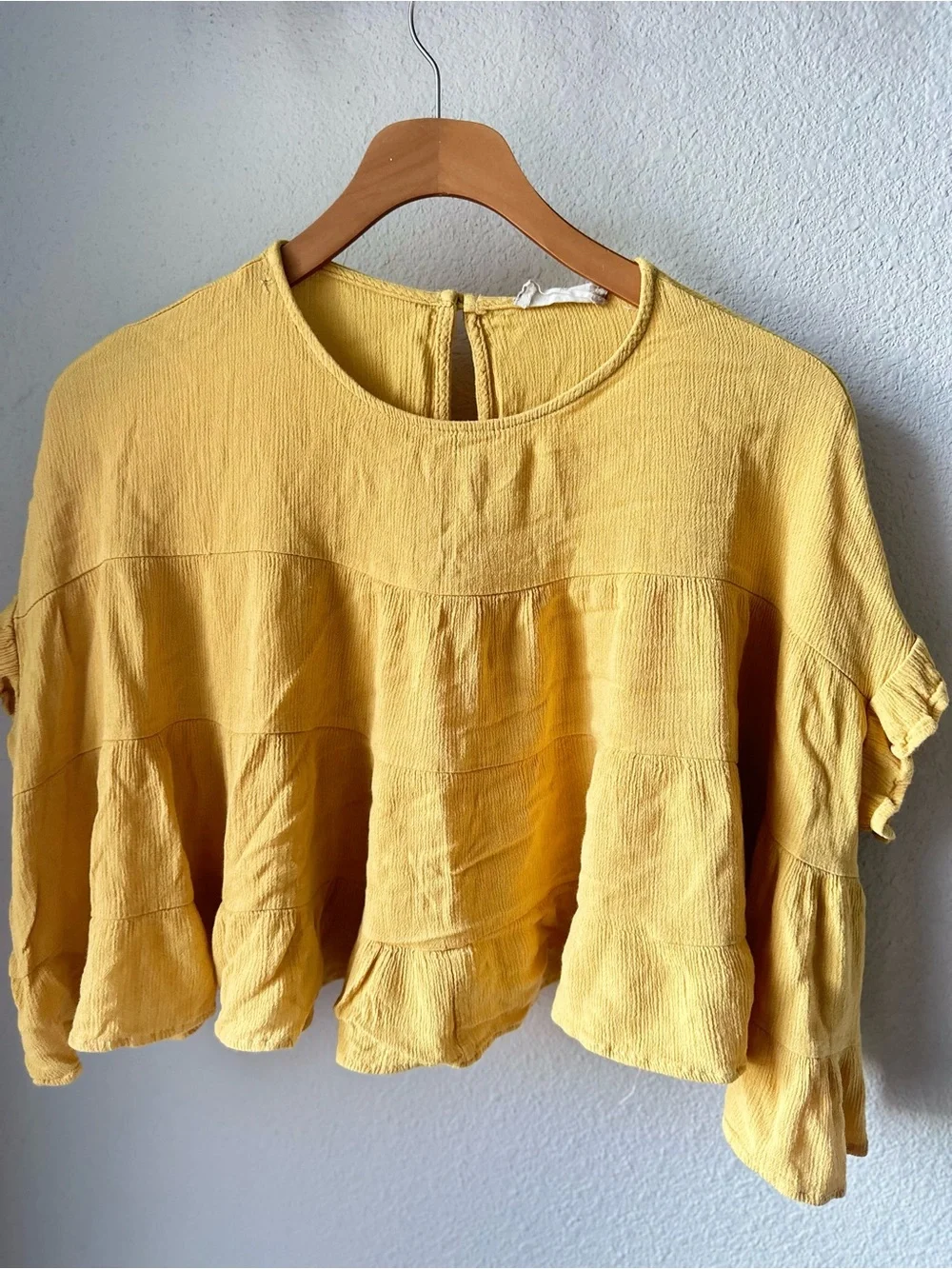 Altar'd State Yellow Tiered Peplum Crop Top - Picture 1 of 4